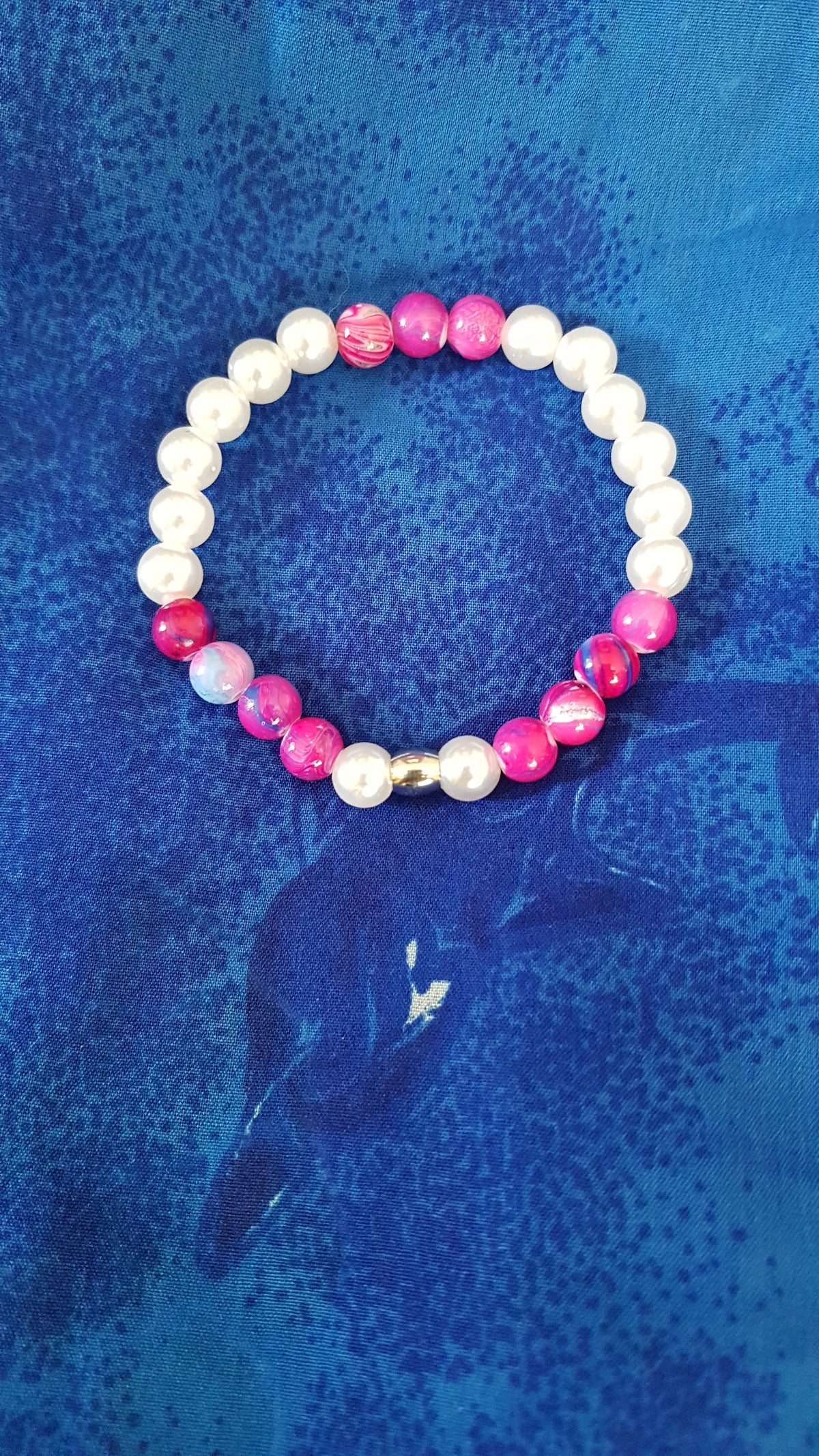 Handmade Pink & White Speckled Acrylic Beaded Bracelet | Stretch Fit | Gift for Her